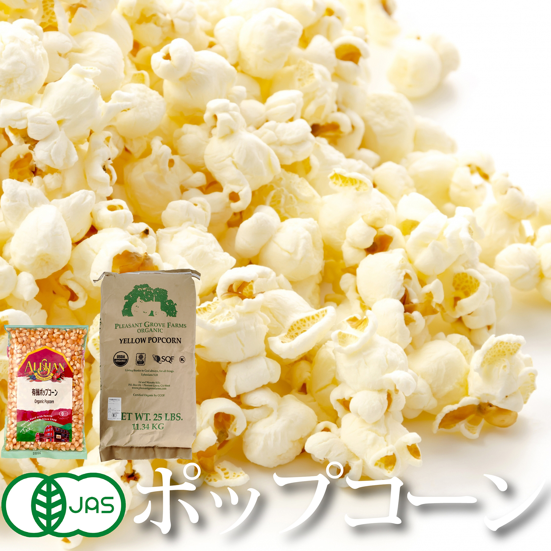 有機ポップコーン オーガニック 遺伝子組み換え不使用 アリサン(ALISHAN) 有機JAS認証