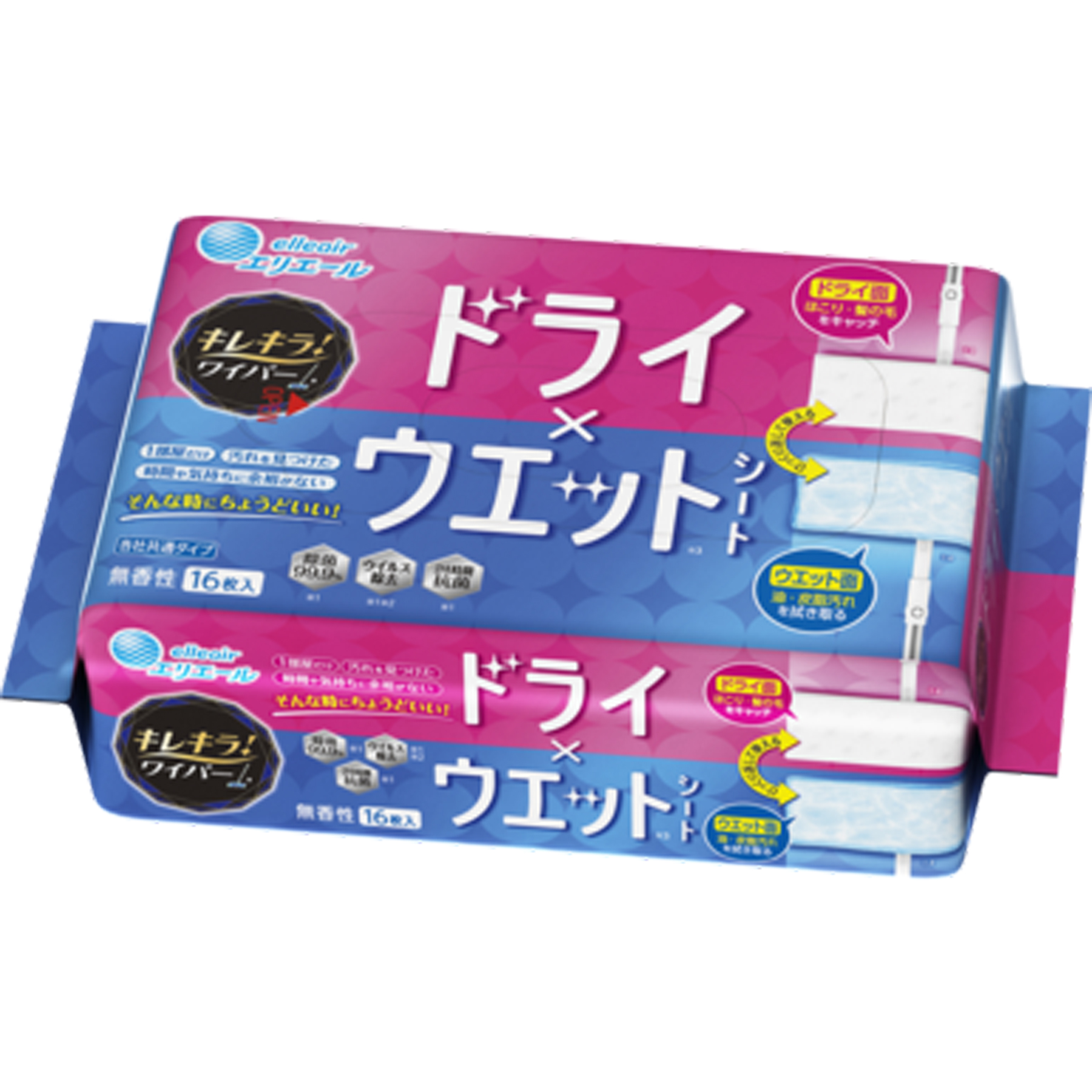 エリエール キレキラ！ワイパー  ドライ×ウエットシート (1パック16枚入) 無香料 大王製紙