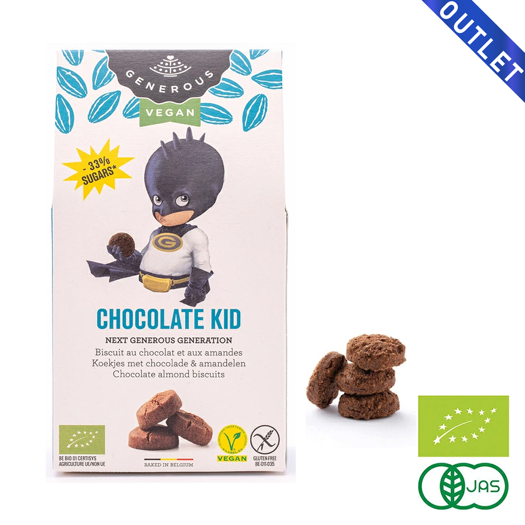 【OUTLET】Generous（ジェネラス）有機グルテンフリークッキー チョコレートキッド 100g クッキー ビスケット ベルギー 有機 オーガニック