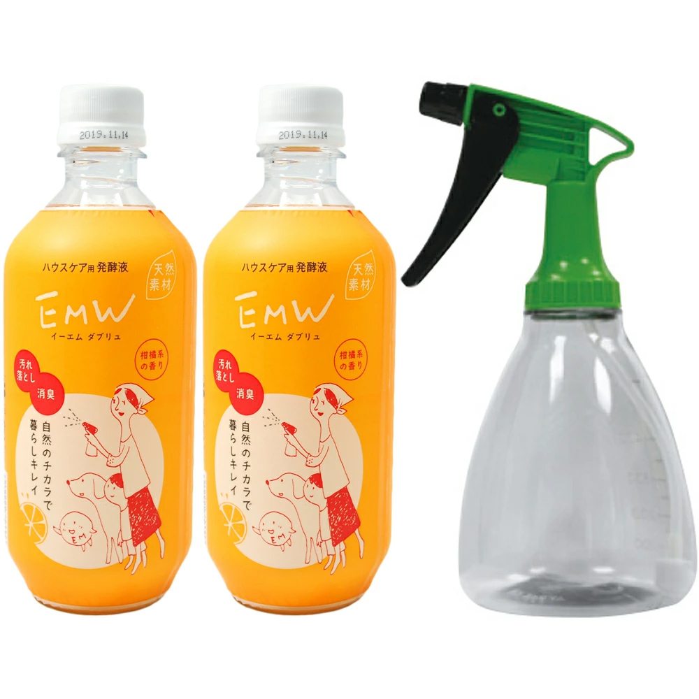 【3点セット】EMW 500ml 2本 + EM スウィングスプレーボトル 1本 500ml 自然のチカラで暮らしキレイ ハウスケア用発酵液  【天然素材100%のEM菌自然派消臭剤】