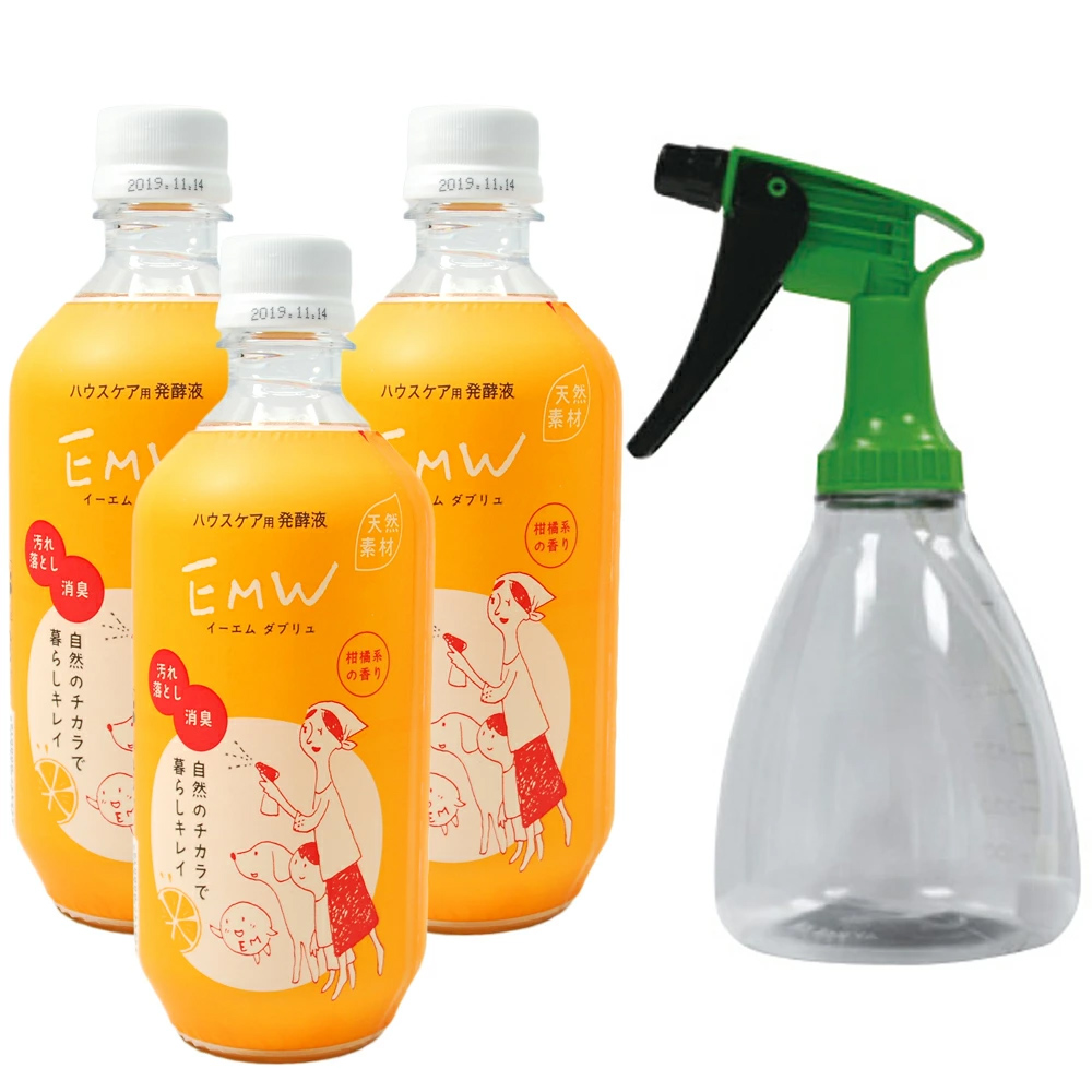 【4点セット】EMW 500ml 3本 + EM スウィングスプレーボトル 1本 500ml 自然のチカラで暮らしキレイ ハウスケア用発酵液  【天然素材100%の自然派消臭剤】
