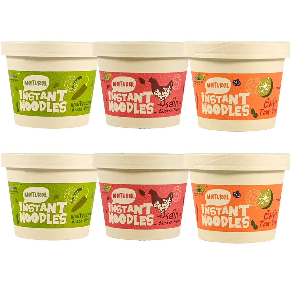 【6個セット】ヘルシーヴィーガン玄米麺 【グリーンカレー味×2個 チキン風味×2個 トムヤム味×2個】 インスタント麺 カップ麺 カップラーメン ラムラム Lum Lum